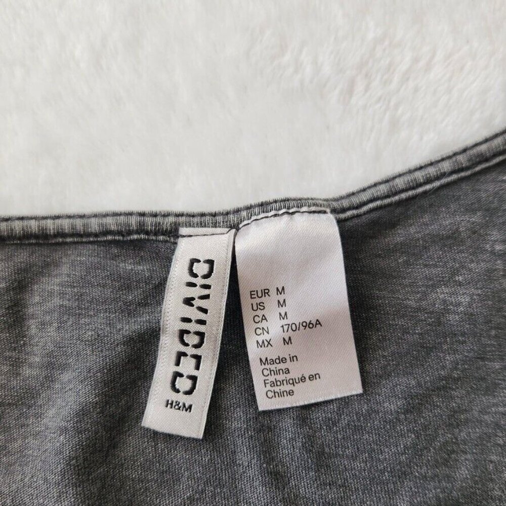 H&M Gray Romper Sz Medium Acid Wash Grunge Goth Punk Elastic Waist Short Sleeve - Picture 5 of 16